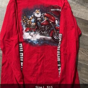 Harley-Davidson Red Santa-on-Motorcycle Graphic Long Sleeve